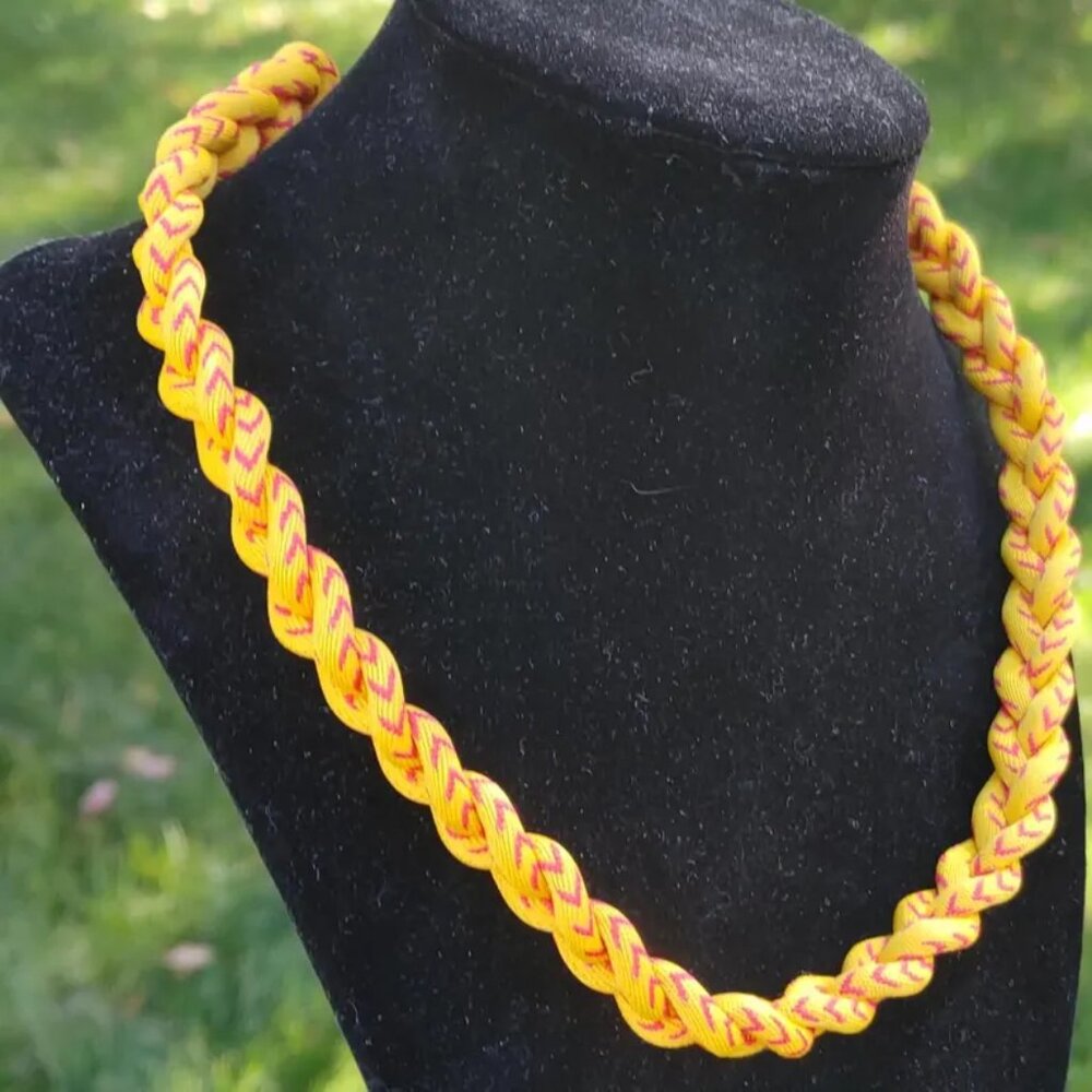 Titanium Sports Braided Softball Necklace Baseball Stitching Yellow and Red